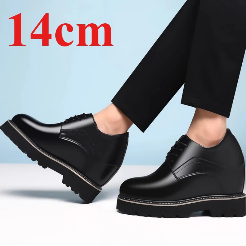 

Extra-high 14cm Men's Elevator Shoes Height-enhancing Wedding Leather Derby Shoes Ultra-high Heels Business Stage Dress Shoe Man