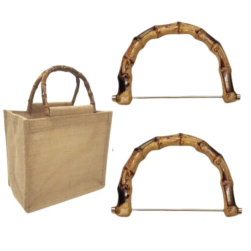 Em forma de U imitate Bamboo Bag Handle, alça preta para senhora, bolsa artesanal, sacola com fivela D, saco acessórios