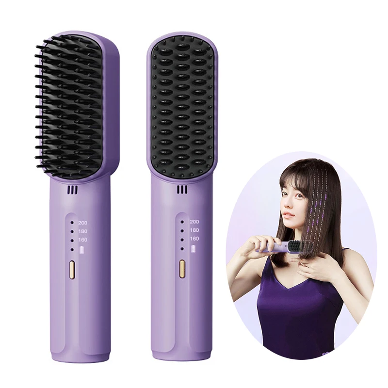 Wireless Hair Straightener Heating Negative Ion Straight Curling Hair Comb Rechargeable Anti-scalding Electric Hair Care Brush