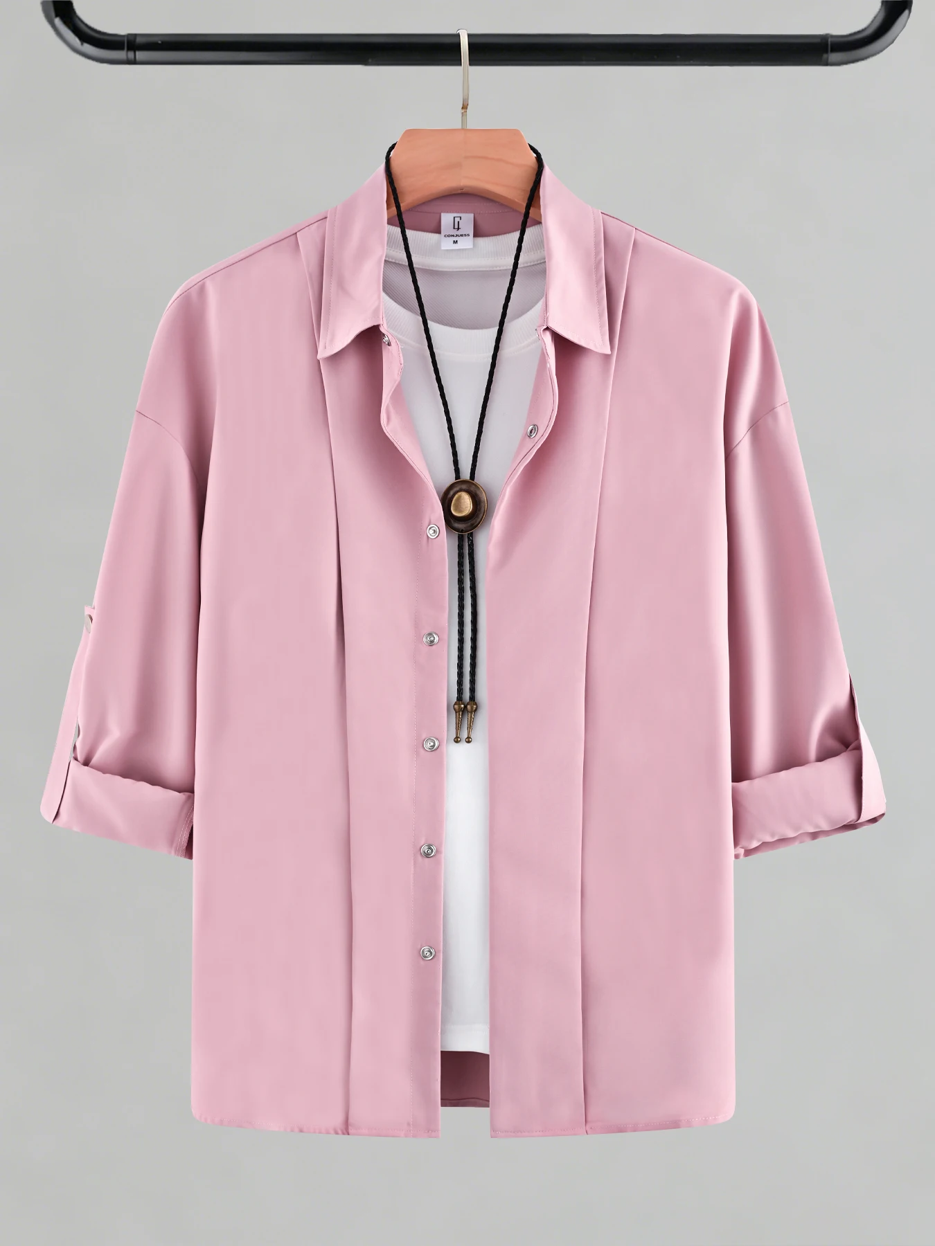 Men's Clothing, Men's Ready-To-Wear, Solid Color Shirts with Roll-Up Sleeves, Men's Outfits, Soft Casual Everyday Tops