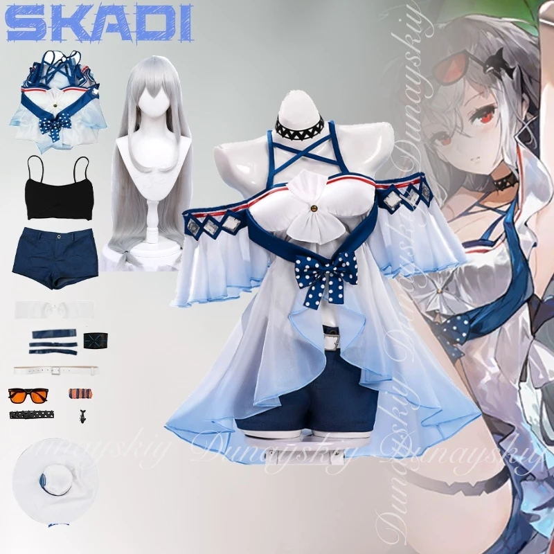 

Arknights Game Skadi Косплей A Bounty Hunter Riding The Waves с длинным двойным хвостиком Марлевый топ Шорты Косплей Костюм Все комплекты