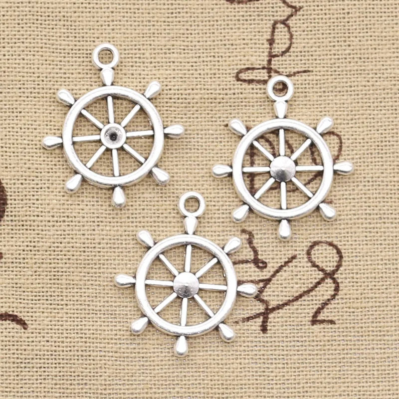 8pcs Charms Ship Wheel Helm Rudder 28x24mm Antique Silver Color Pendants Making DIY Handmade Tibetan Finding Jewelry