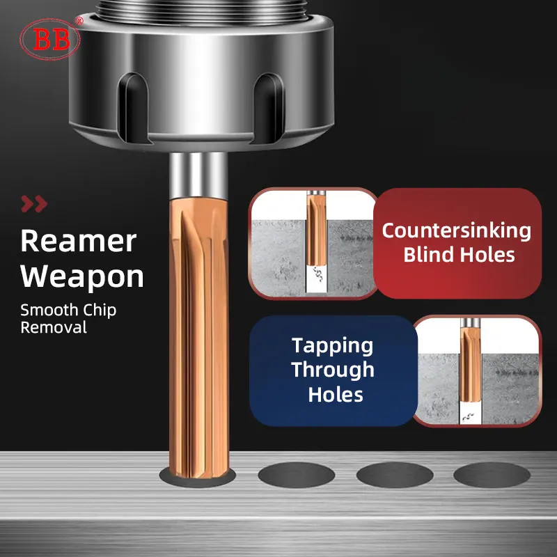 BB Reamer Straight Flute 7.44-12.09mm Machine Solid Carbide Hole Making for Metal Steel Tolerance Tool BB2055