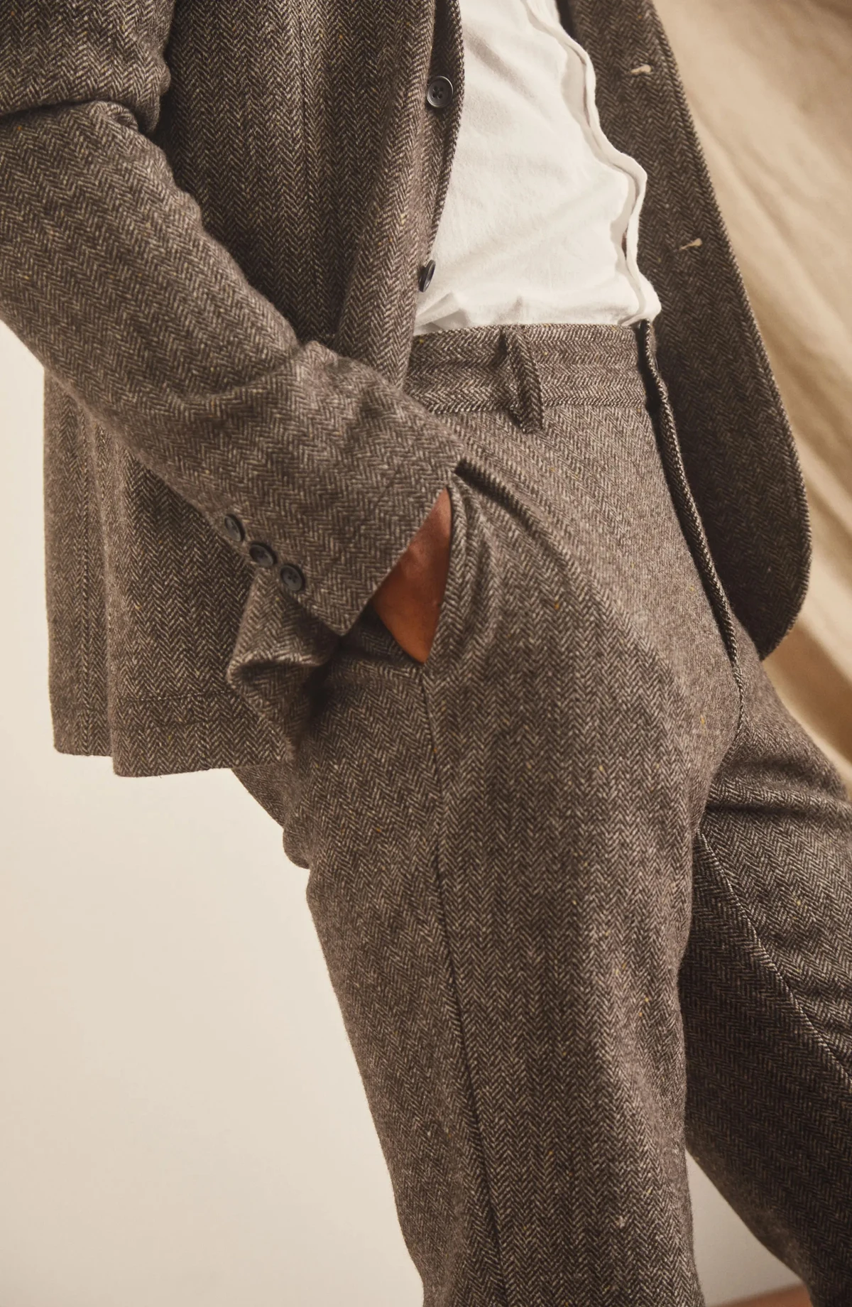 

Men's Pants Essentials Herringbone Solid Color Straight Leg Pants Business Casual Male Trousers For Banquet Party