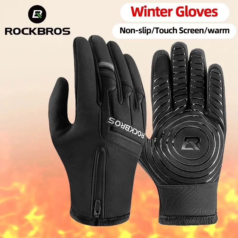 ROCKBROS Herbst Winter Fahrradhandschuhe Handschuhe Touchscreen Vollfinger Winddichte Handschuhe MTB Straße Warme Lange Handgelenk Fahrradhandschuhe