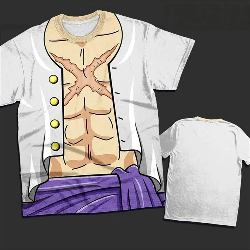 One Piece Luffy Scarred Chest 3D-Druck-T-Shirt, Anime-Cosplay-Kostüm-T-Shirt, lustiges, lässiges Oberteil mit gelbem Bund für Fans – Detail 4