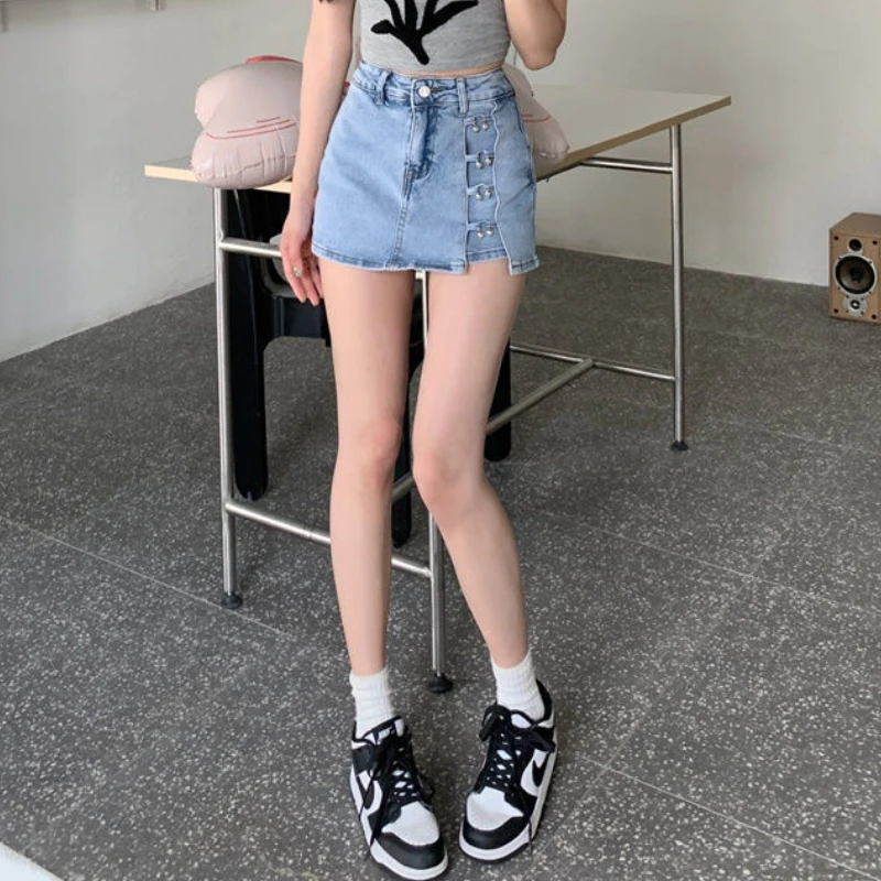 Denim Mini Skirts Women Irregular Sexy High Waisted Lady Aesthetic Design Casual Vintage Basics American Style Streetwear Summer