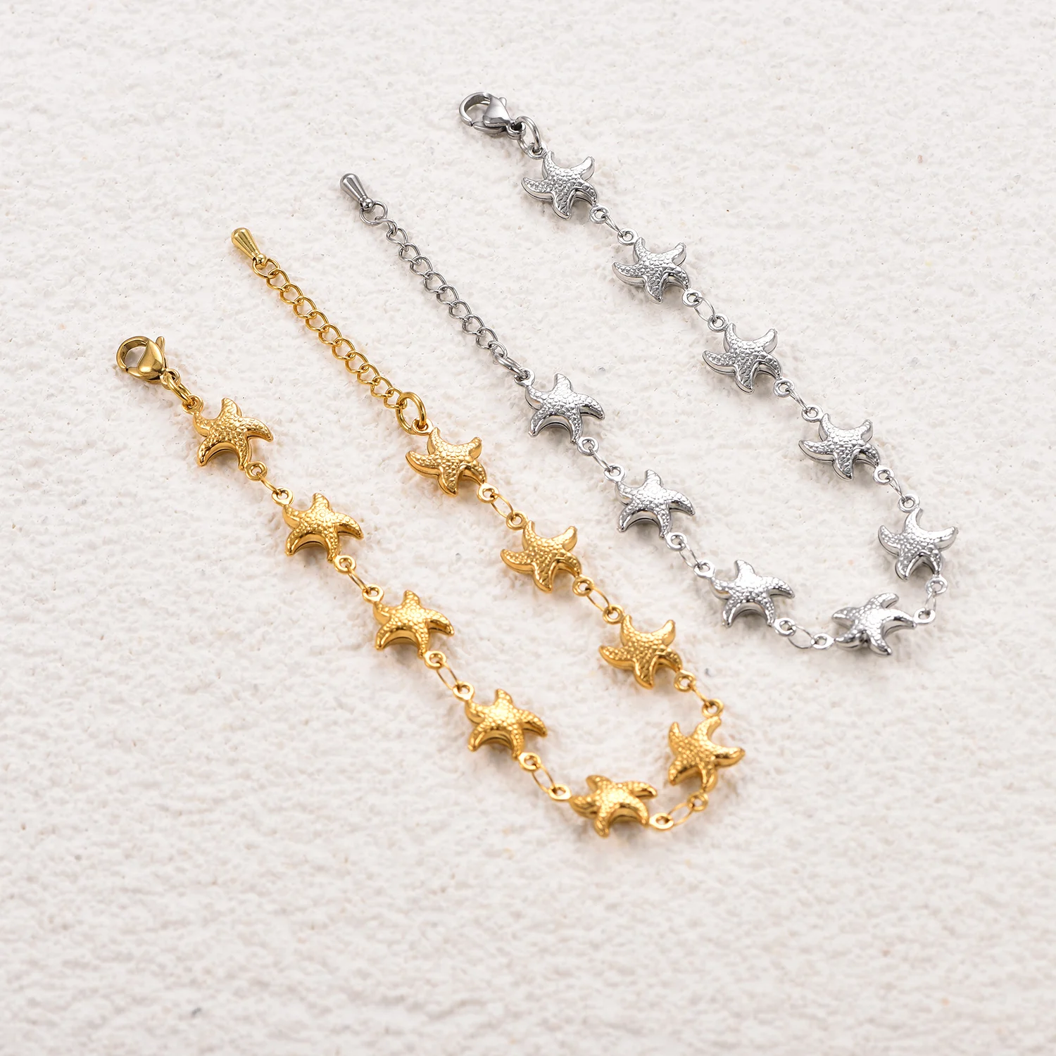 Silber- und Goldplattierte Edelstahl-Metall-Seestern-Armbänder, Armbandketten, Strand-Fußkettchen, Sommer-Urlaubsschmuck für Frauen – Detail 4