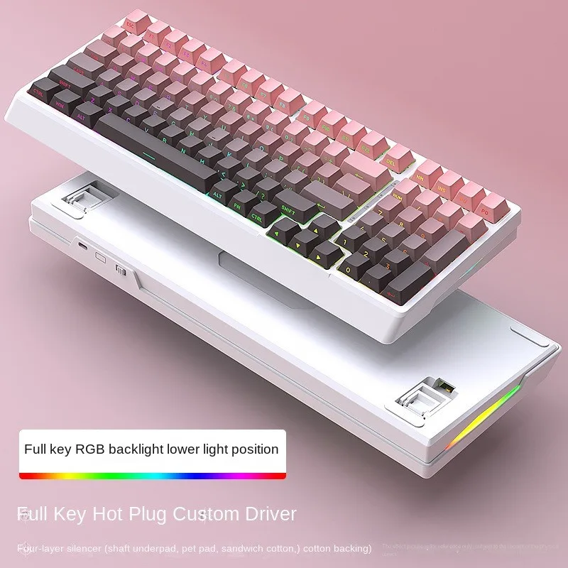 Imagem -03 - Mathew Tech Yg98 Rgb Teclado Mecânico Personalizado 99 Teclas Full-key Quente Swappable Três Modos Bluetooth 4000mah para Jogos Escritório