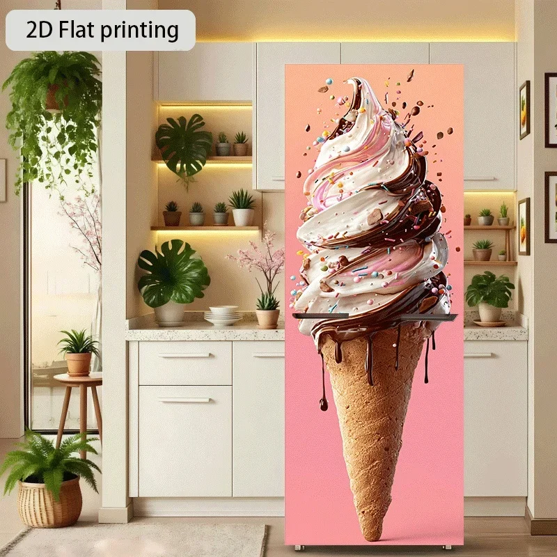 Refrigerator Sticker Colorful Ice Cream Cone Feast Theme Design Wall Sticker Decorative Wallpaper Self-Adhesive Suitable for C