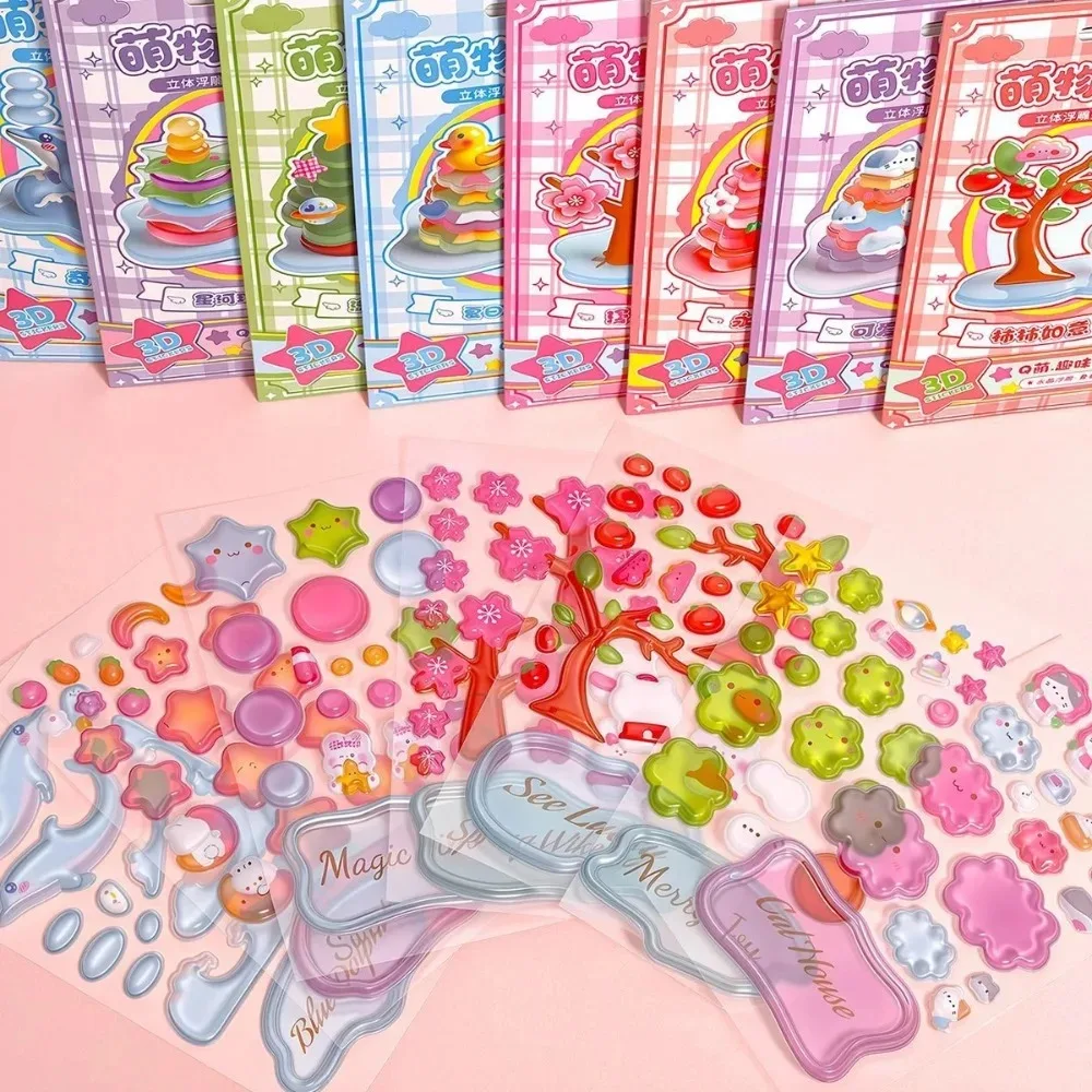 Kawaii 3D Crystal Stacking Stickers Cute Cartoon Embossed DIY Assemble Ornament Kids Hand‑Craft Kit for Journal Phone Case Decor