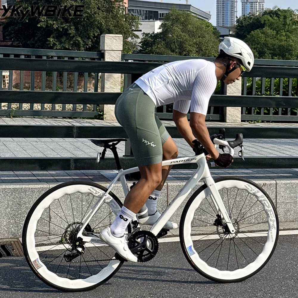YKYWBIKE Men's Cycling Bib Shorts Elastic Interface Pad 7H Long Ride Carvico Fabric MTB Road Bike Breathable Quick Dry Bib Tight