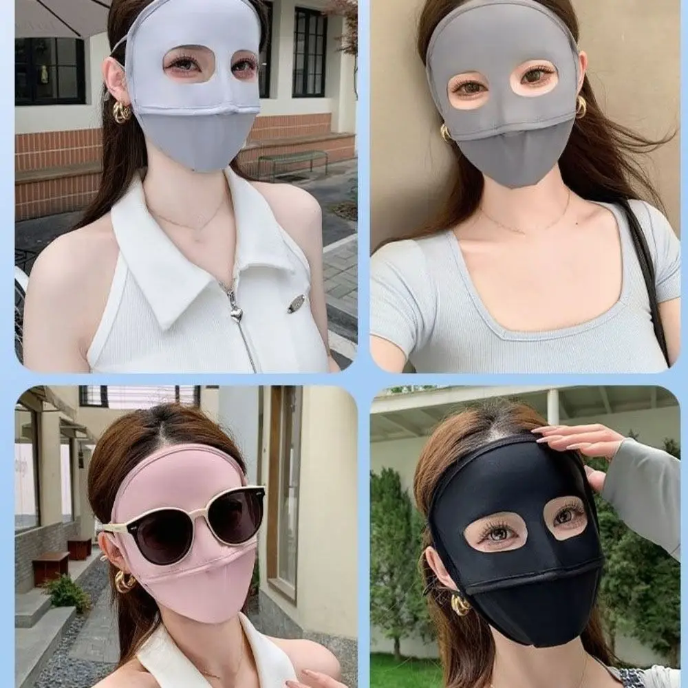 Thin Full Face Ice Silk Mask Solid Color UV Protection Face Cover Face Scarves Sunscreen Veil Sunscreen Mask Riding