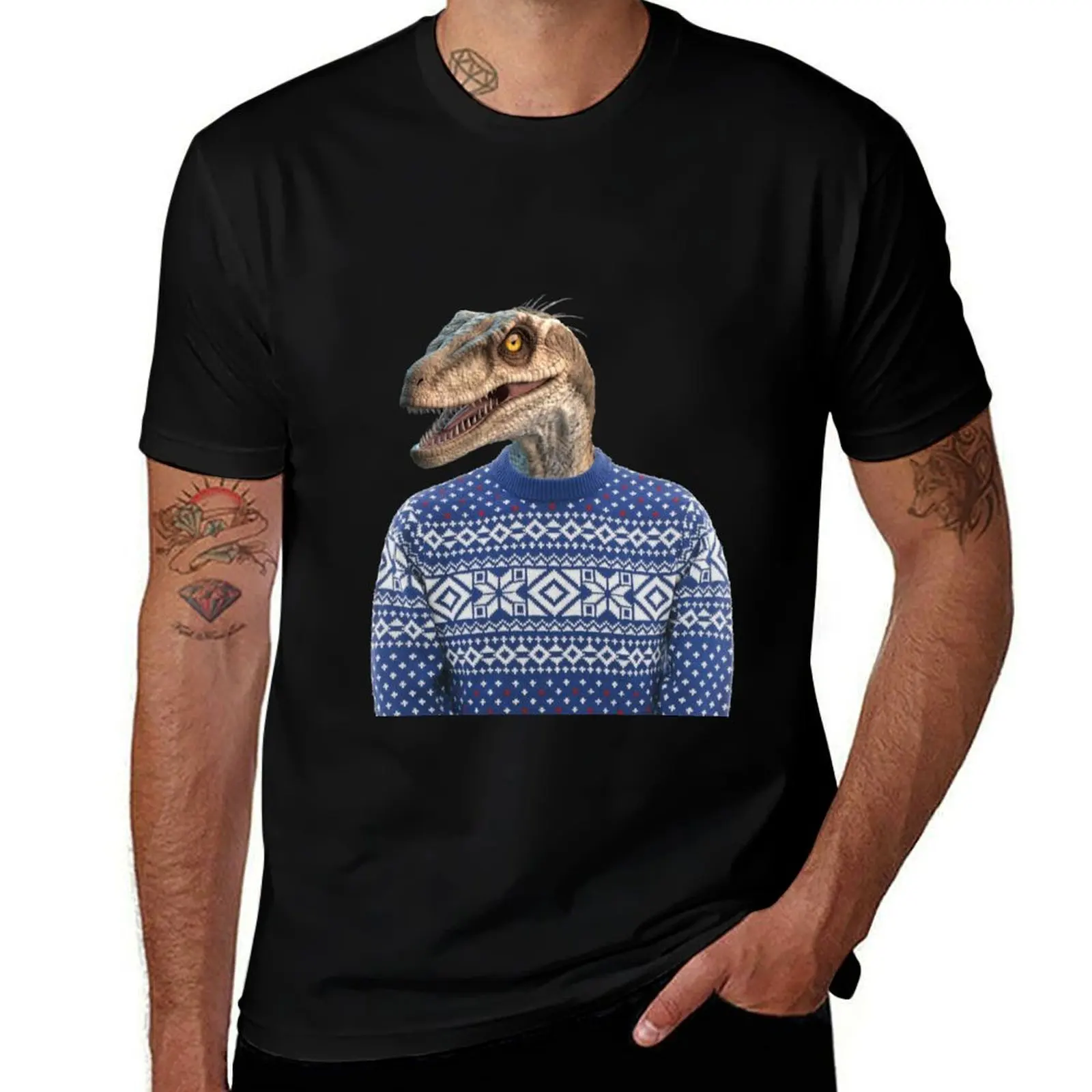 Christmas Raptor T-Shirt Simple Solid Color Crew Neck Tee T-Shirt
