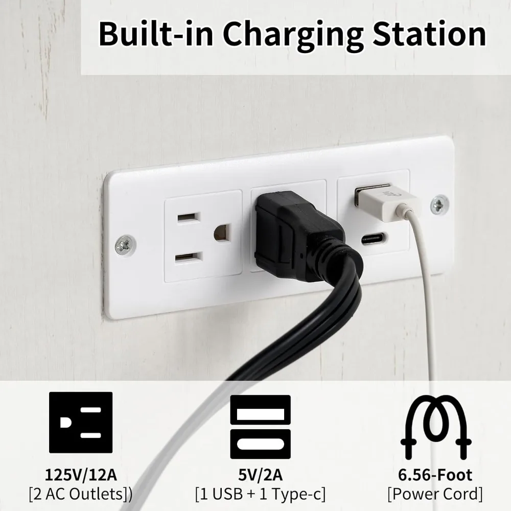 سرير ميرفي مع قاعدة شحن، سرير خزانة بحجم كوين مع درج تخزين كبير للمكتب المنزلي أو الغرفة الصغيرة، مخبأ #6