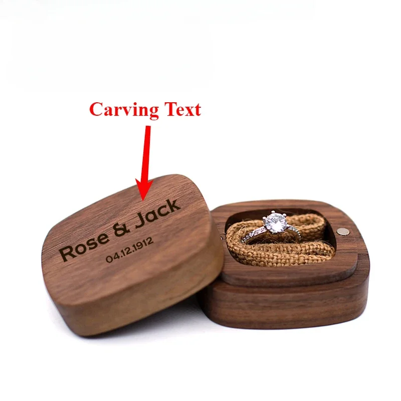 

Black Walnut Solid Wood Box Name Engraved Ring Necklace Earrings Magnetic Suction Carrying Small Box Jewelry Display