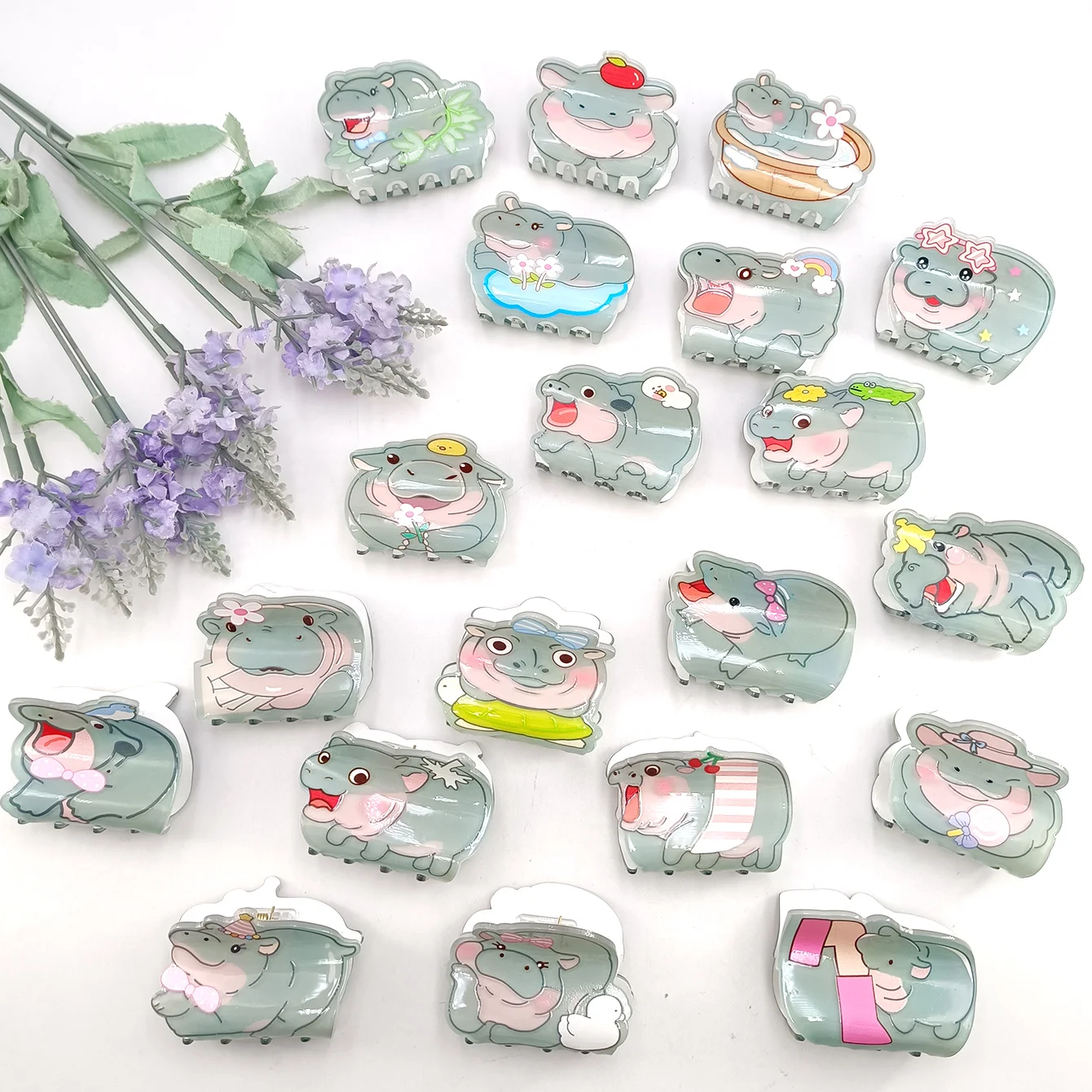 لطيف ملكة جمال فرس النهر مشبك شعر زهرة الاكريليك الصغيرة القرش كليب مجموعة أغطية الرأس الهندسة الكرتون كابيبارا مشبك شعر للفتيات