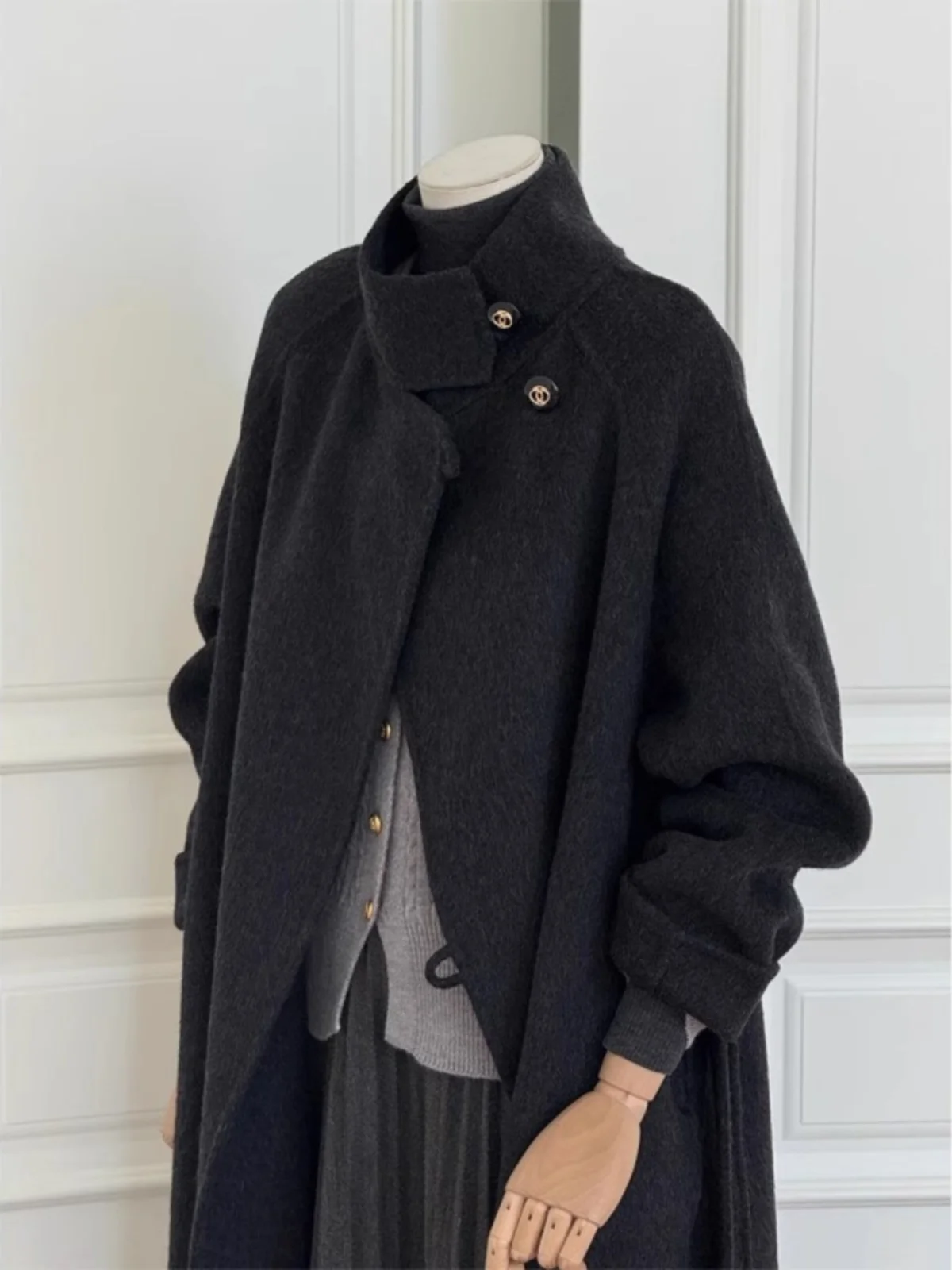 

Double-Sided Bla Camere Woolen Coat Women's Loose Midi 2025 Autumn New Hepburn Sle Button ket Thiened Long Sve