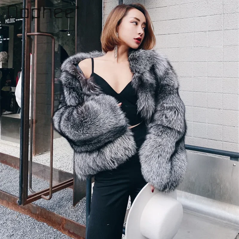 

Women's Faux Fur Short Jacket 2024 Winter Fashion Long Sleeve Lapel Fluffy Short Coats Crop Top Female Clothing Casual