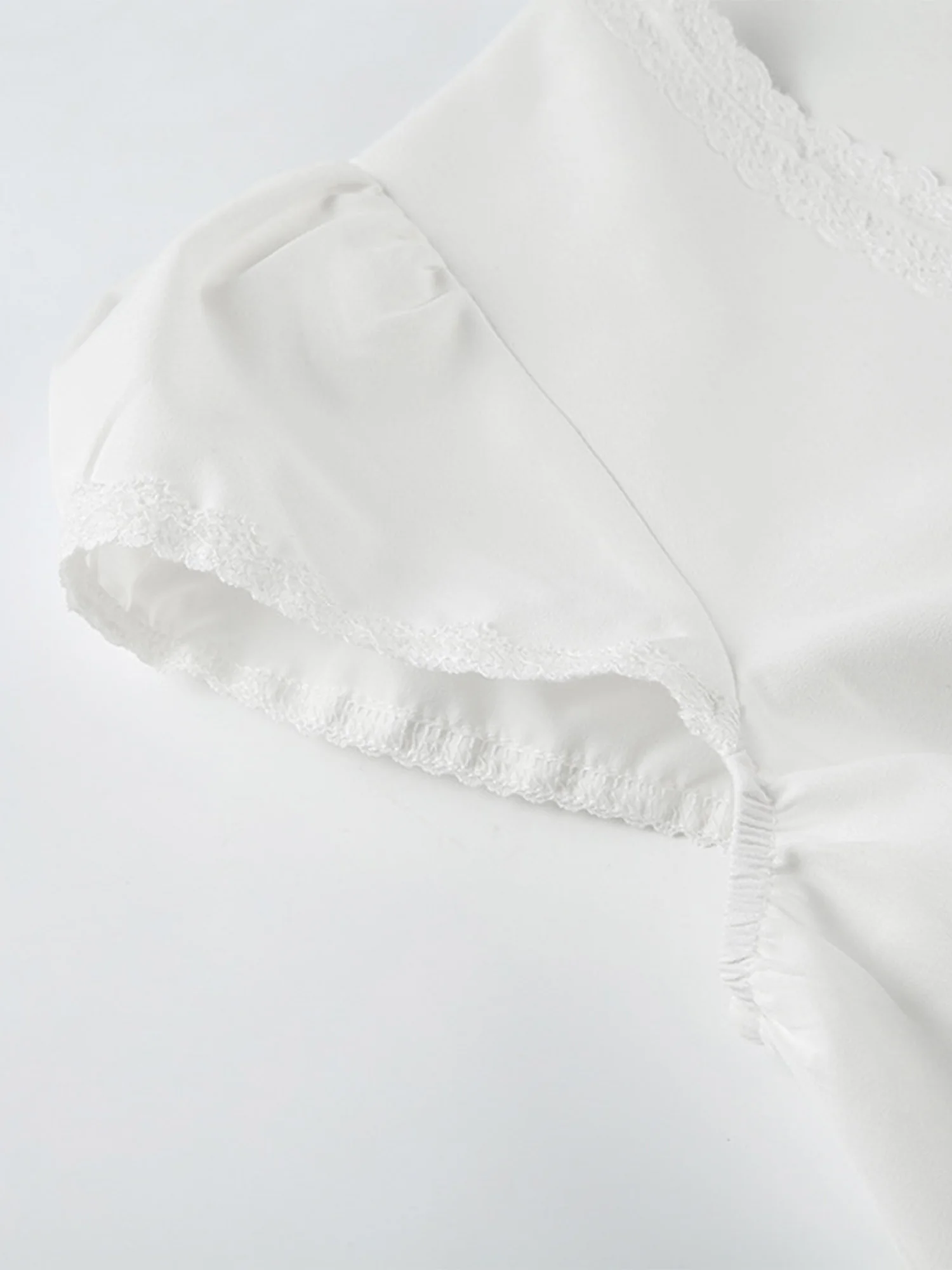 Camicetta da donna con papillon e babydoll, maniche a sbuffo, pizzo, volant, peplo, top, cinghie autoadesive, camicette, donna, casual, abbigliamento preppy quotidiano