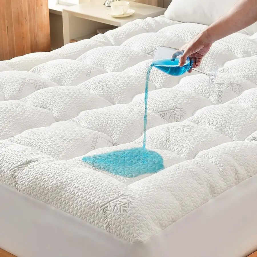 

Premium 100% Waterproof Queen Mattress Topper, Breathable Mattress Pad, Rayon from Bambo Bed Protector, Deep Pocket Sheet Co er
