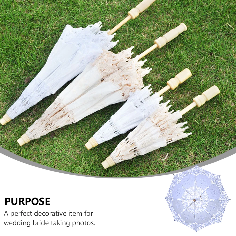 

Lace Umbrella Wedding Bridal Handmade Decorative Photography Prop Pastoral Vintage Foldable Charm Solid Handle
