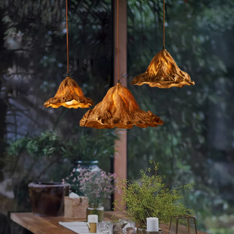 Chinese-style retro lotus leaf chandelier personalized Japanese-style Nordic bar restaurant Hotel Wabi **** Wind Homestay Tea Ro