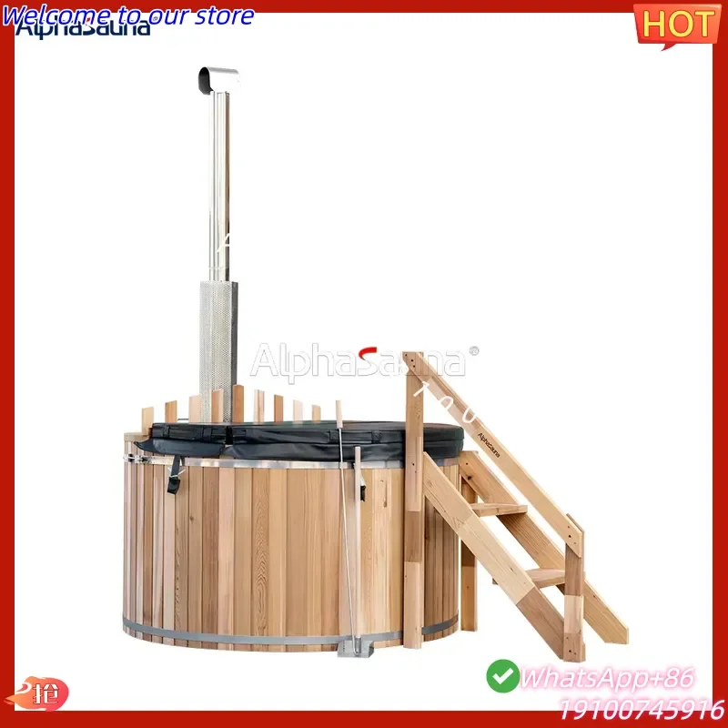 

2026Hot Alphasauna Family Wood Fired Outdoor Round Spa Modern Hot Tub Outdoor Whirlpool Party