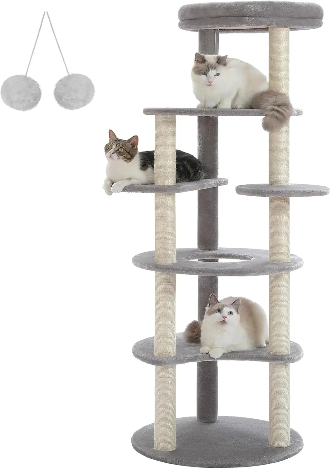 

61" Cat Tree for Indoor Cats, [6-Levels] Cat Climbing Tower with 9 Sisal Scratching Posts and Replaceable Dangling Ball