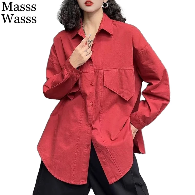 

Masss Wasss Design 2025 Spring Womens Fashion Blouses Loose Casual Tops Ladies Classic Luxury Oversized Vintage Harajuku Shirts