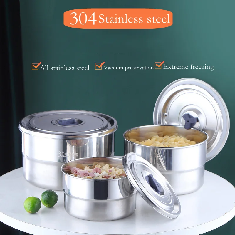 

Ящик для еды из нержавеющей стали 304, холодильник, чаша для хранения свежести с крышкой, холодильник для фруктов и овощей, герметичная банка с крышкой