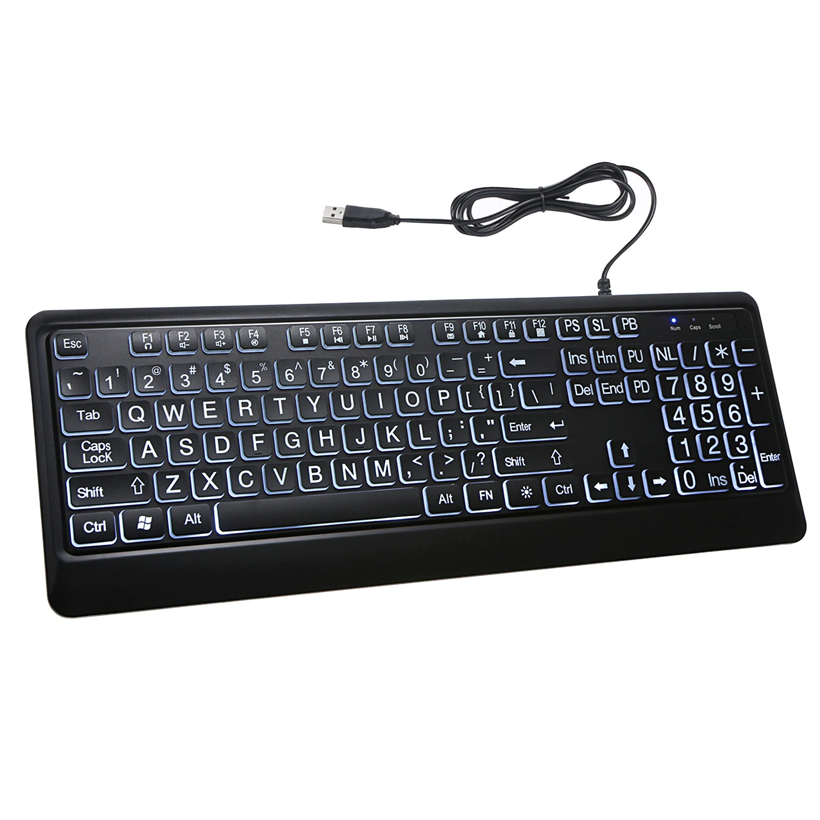 

【Sale】Portable 104 Keys Keyboard USB Interface Large Print Backlit Wired Keyboard with Cable length 1.5M