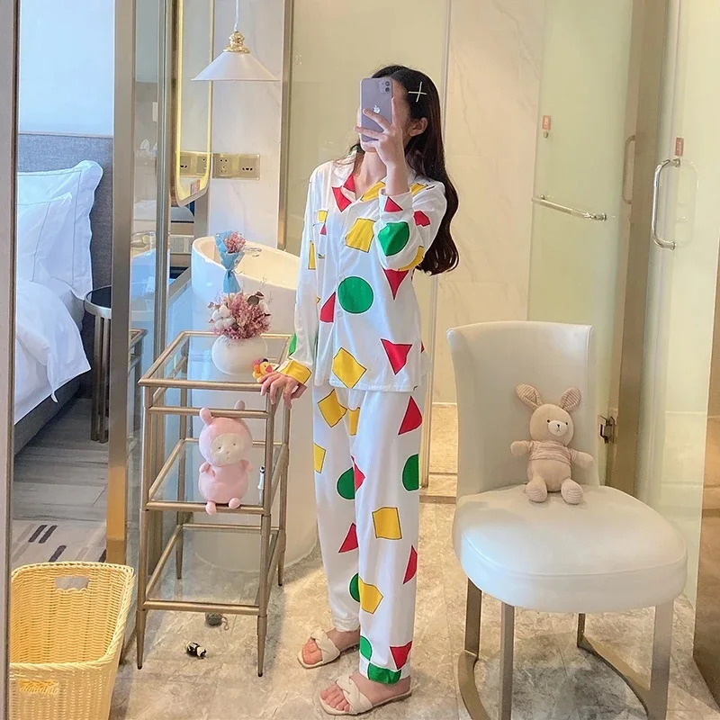 Couple Models Two-Piece Pajamas Japanese Spring and Fall Cute Cartoon Long-Sleeved Women Large Size Comfortable Home Wear Suit