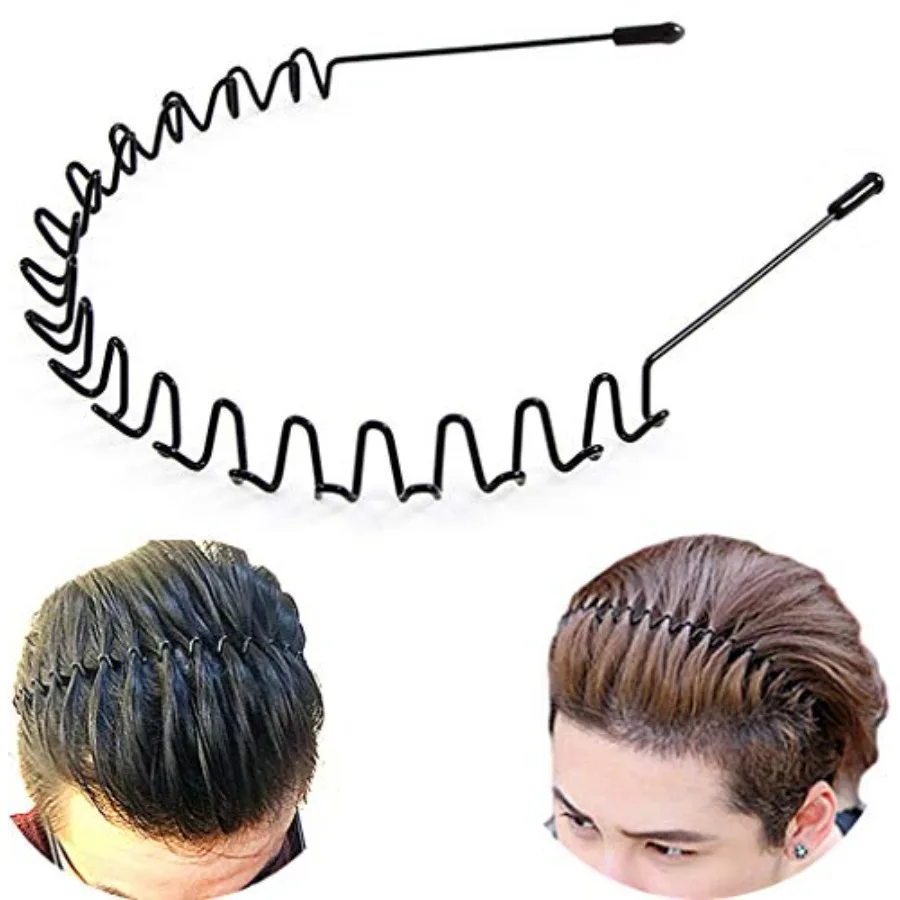 

Metal Hair Band for Men Headband Women Bands Unisex Black Wavy Spring Outdoor Sports Headbands Men's Hoop Clips Accessories Sim