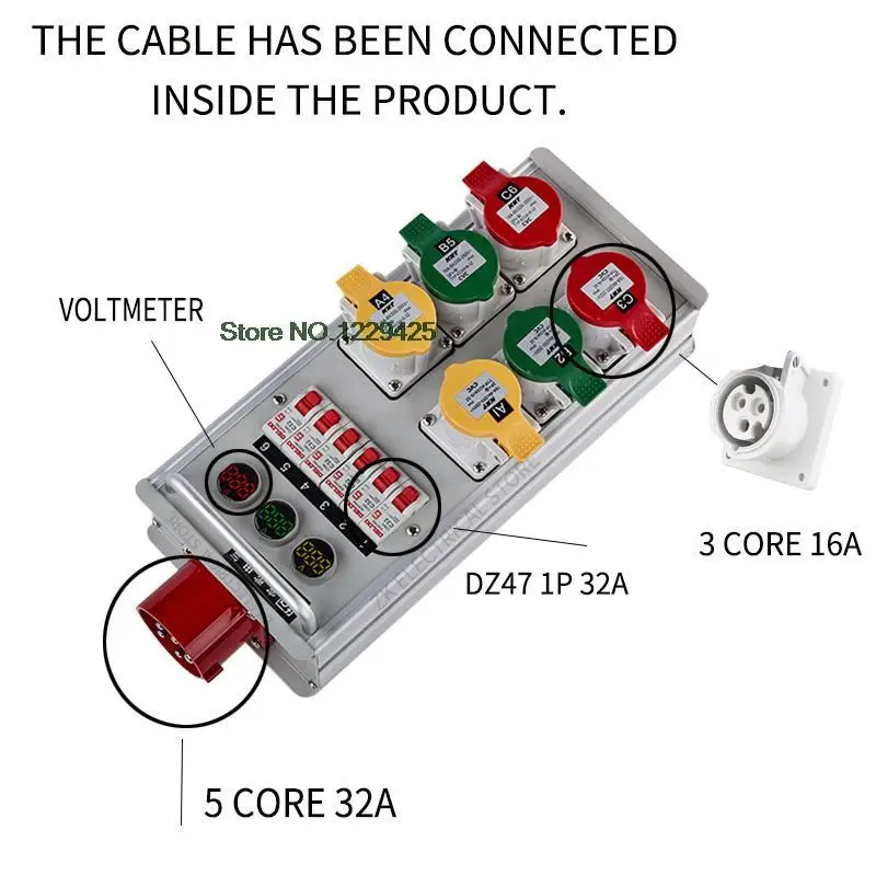 Waterproof Plug 6 Way 16A Industrial Plug With Open Sub Junction Box Voltmeter Led Screen Power Box Stage Through Box