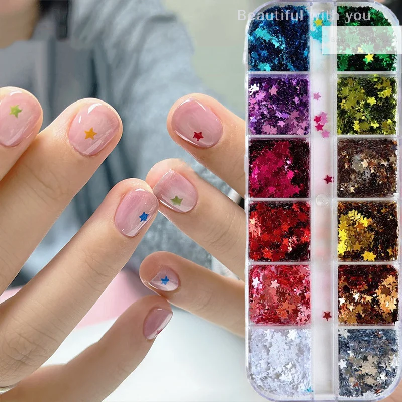 12 rasters/doos nagelverbeteringen vlinderpailletten ultradunne sterboogvormen glittergradiënt nagelkunstdecoratie accessoires