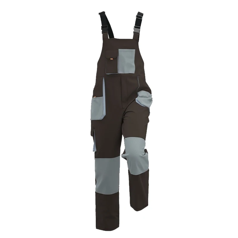 

Black Grey Men’s Work Bib and Brace Overall with Pockets Carpenters Work Overall Workwear