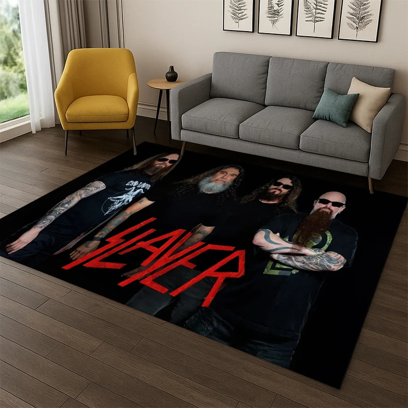Retro Slayer Heavy Metal Rcck Band Sign Carpet Rug for Bedroom Living Room Sofa Doormat Home Decor,Kid Game Area Rug Non-slip