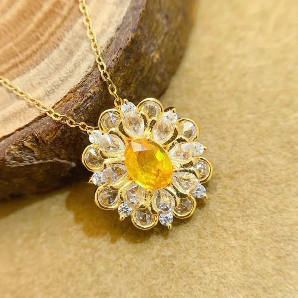 Genuine 925 Silver Citrine Pendant with Certificate 6x8mm Natural Citrine Jewelry Dazzling Silver Crystal Necklace Pendant