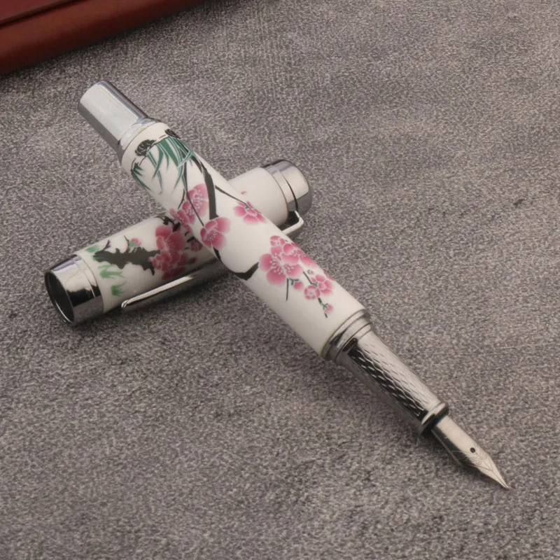 ceramics 1995 Fountain Pen Chinese Painting Red Plum Blossom Stationery Office School Supplies silver Ink Pens