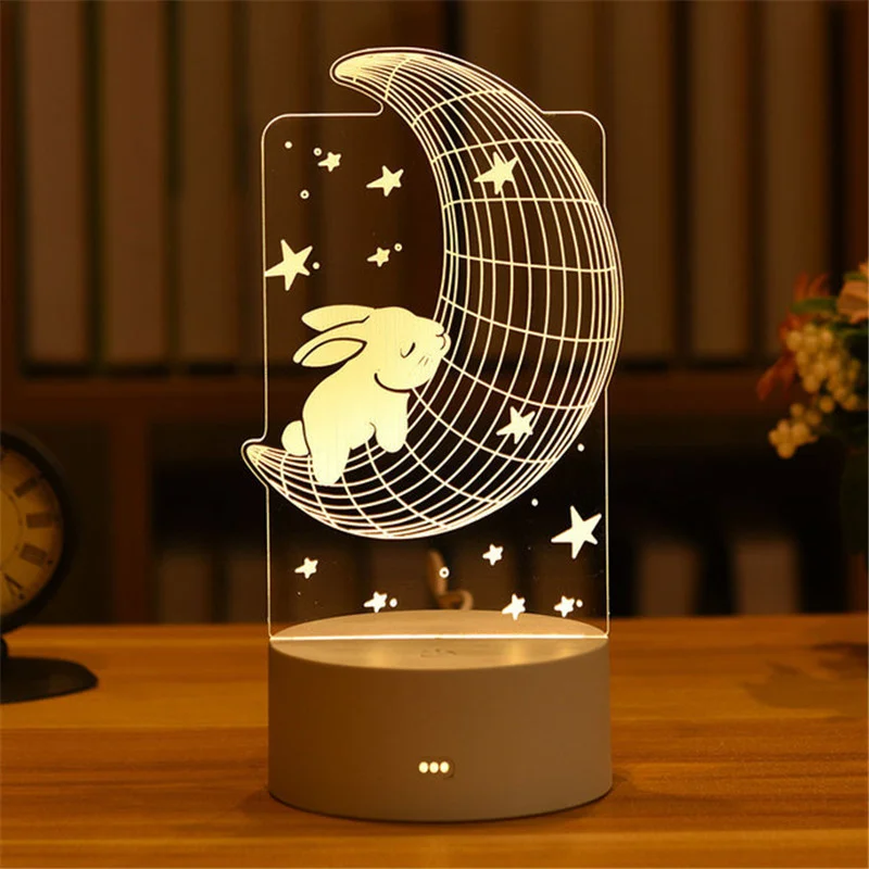 USB 3D Acrylic LED Night Light Novelty Bedroom Bedside Decor Christmas Easter Holiday Birthday Kid Neon Night Lamp Ornaments