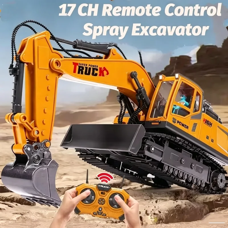 1/18 RC Spray Excavator Truck Alloy 17CH Engineering Vehicle Sound Lighting 680 Degree Rotation Car Kids Toys Boy Birthday Gift