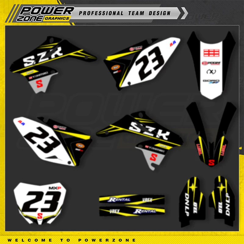 

Для SUZUKI POWERZONE пользовательские мотоциклетные наклейки для RMZ 250 2010-2018 индивидуальный графический комплект защиты номера 01