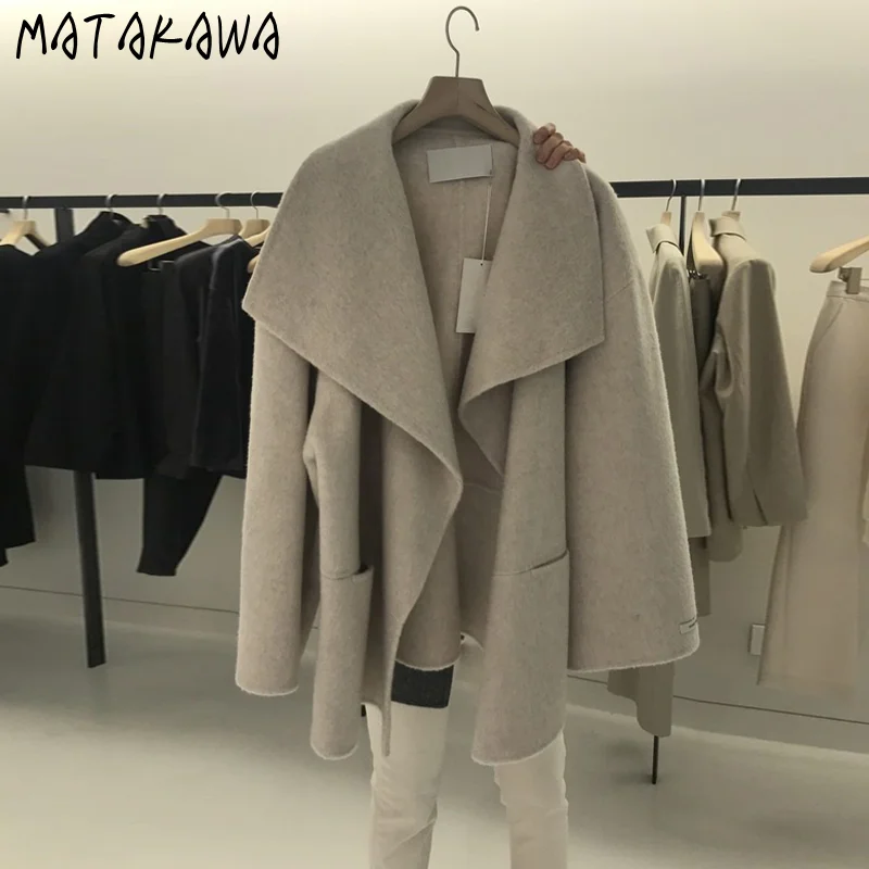 

Matakawa Woolen Autumn Winter Coats Women Solid Vintage Thick Loose Casual Jackets Korean Fashion Office Lady Chaqueta Mujer