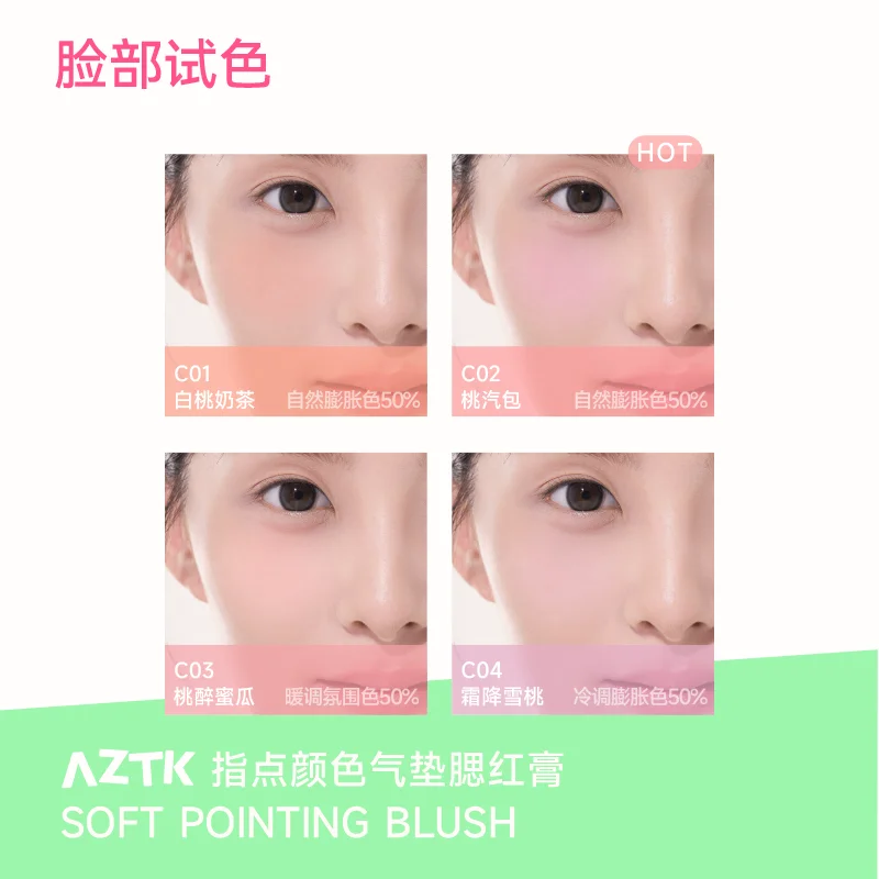 AZTK Air Cushion Powder Blusher Paste Brightens Expansion Color Matt Atmosphere Feeling Portable Longlasting Natural Face Makeup