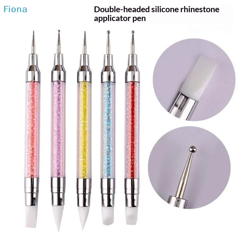 ☭5Pcs Professional Nail Art Silicone Embossing Brush Dual-Head UV Gel Dotting Painting Pen Manicure Clay Sculpting Drawing Tools