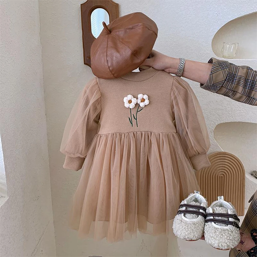 Girls Casual Dresses Baby Girl Mesh Infant Patchwork Princess Dress for 0-2 Years Korean Kids Clothing Autumn Daily Dresses