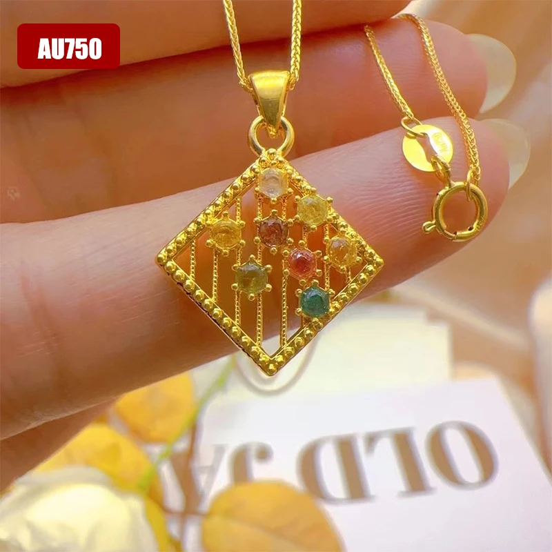 

AU750 Pendant Rhombus Design Necklaces Real 18K Gold Pendant Anniversary Party Gift High Jewelry for Women