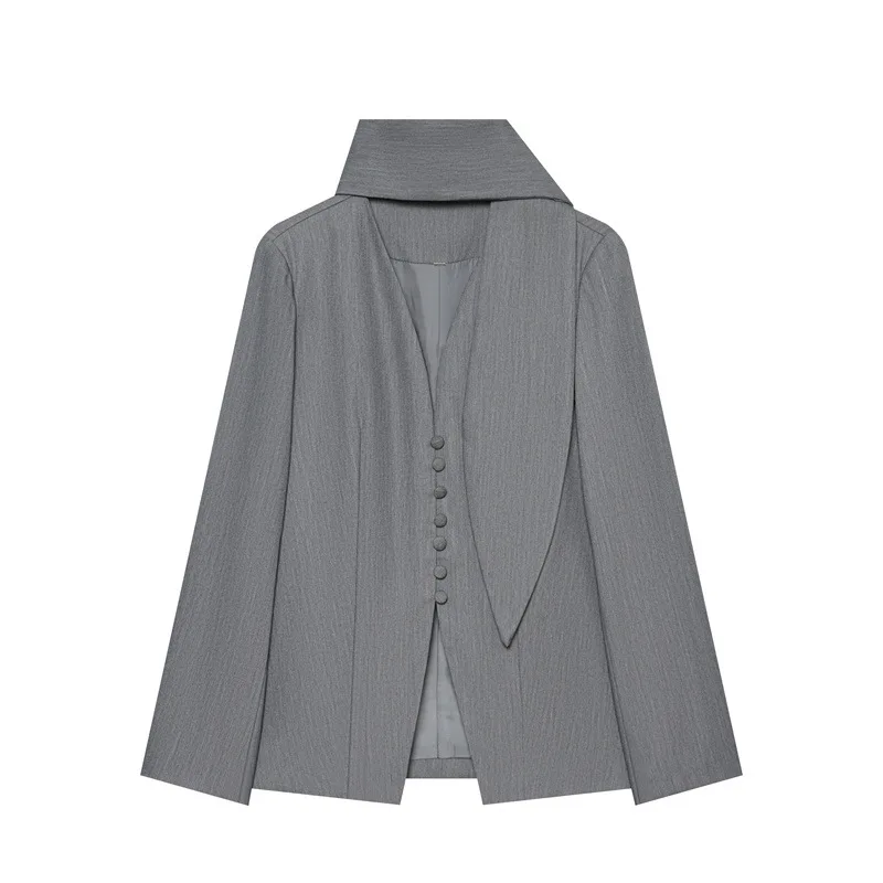Fashionable Versatile NINE ZAR Women's Scarf Decorated Loose  Color Jacket Top Standard Fit Long Sleeve Winter Wear