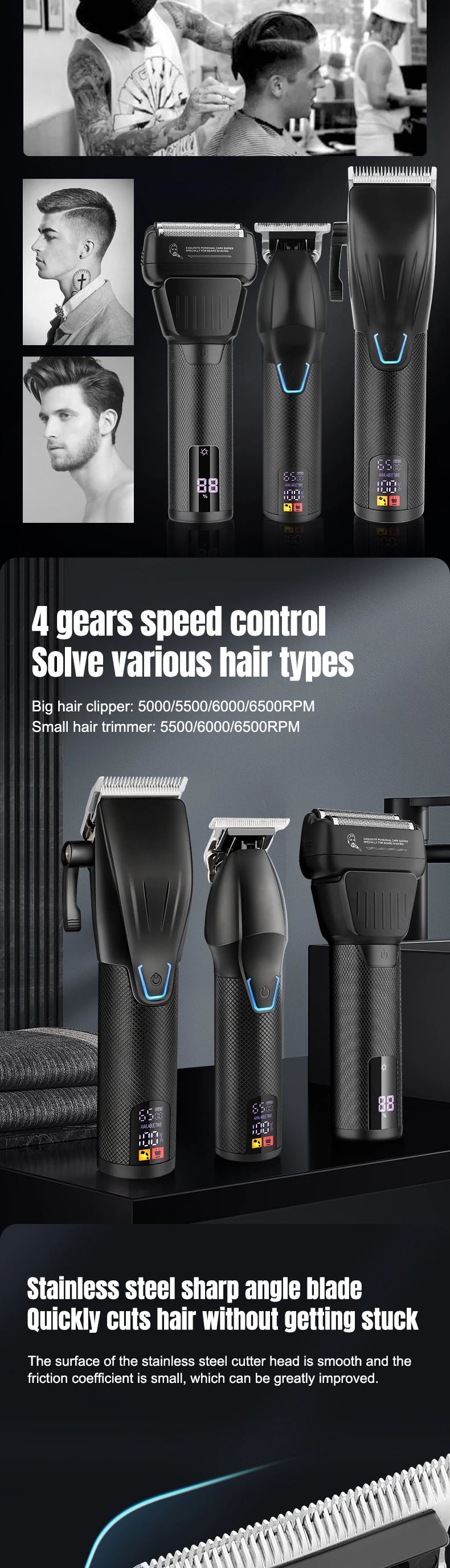 Description Picture 4 of itemUnicorn  New 3 in 1 Professional Hair Clipper and Electric Shaver Set for Barber Men Hair Trimmer Shaver Hair Cutting Machine